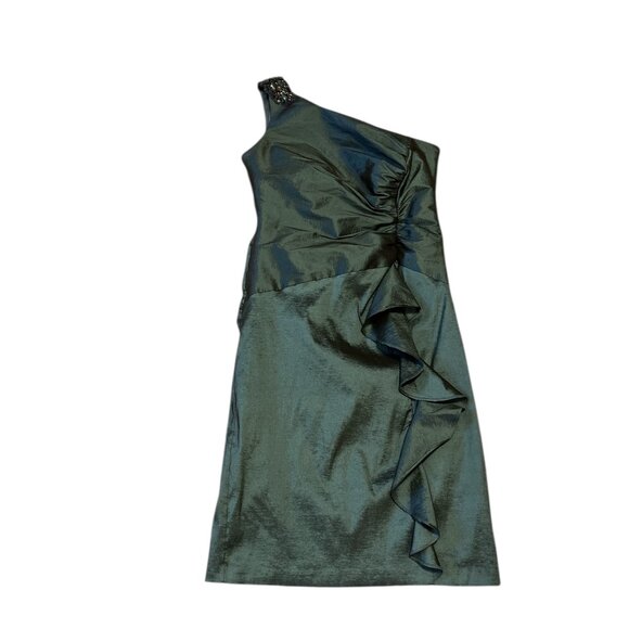 R&M RICHARDS Dress One Shoulder Gems Shimmer Fabric Size 8 Green - Picture 1 of 13